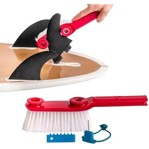LISS The Clean Fin, Surfboard Fin Removal and Installation Tool, Sand Brush Remover for Beach, Bristle Brush with Leash String Included, Wax Remover & Scraper, Bottle Opener, Beach Accessorie (Red) Cover