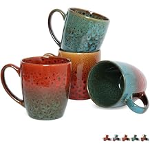 Bosmarlin Ceramic Coffee Mug Set of 4, 17 Oz, Coffee Cups with Big Handle, Microwave Safe, Unique Reactive Glaze Multicolor
