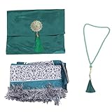 Haofy Gebetsteppich und Perlen-Set Gebetsmatte Weicher Baumwollstoff mit Exquisiter Stickerei Quasten Tragbarer Islamischer für Zuhause Reisen Komplett Aufbewahrungstasche (Green)