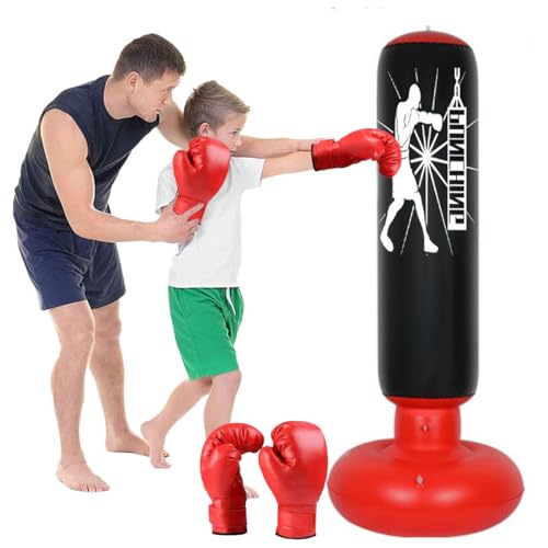 Inflatable Punching Bag 160cm Free Standing Boxing Bag for Adults Kids with Gloves Thicken Sparring Fitness Speed Training Column Practice Equipment for Home MMA Taekwondo Decompression Kickboxing