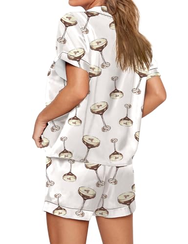 Image of SHESHOW Satin Pajamas for Women Set Preppy Animals Pjs Short Sleeve Shorts 2 Piece Loungewear Sets XS-XXL