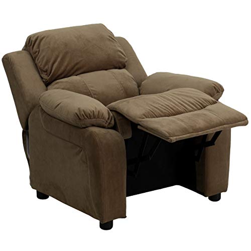 Bizchair Deluxe Padded Brown Microfiber Kids Recliner With Storage Arms #TOP7