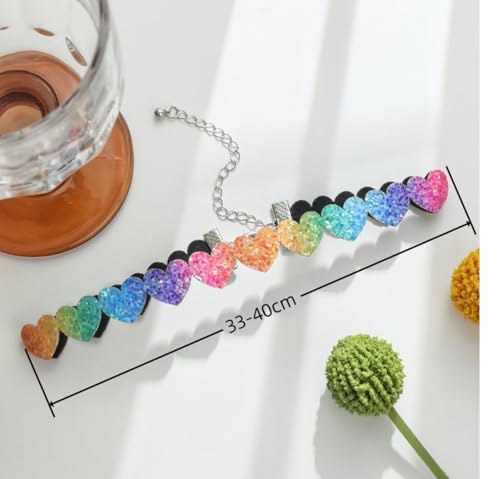 Rainbow Heart Stars Butterfly Choker Necklace Gothic Y2k Colorful Heart Necklace for Women Adjustable Classic Collar Necklaces Pride Month Jewelry4
