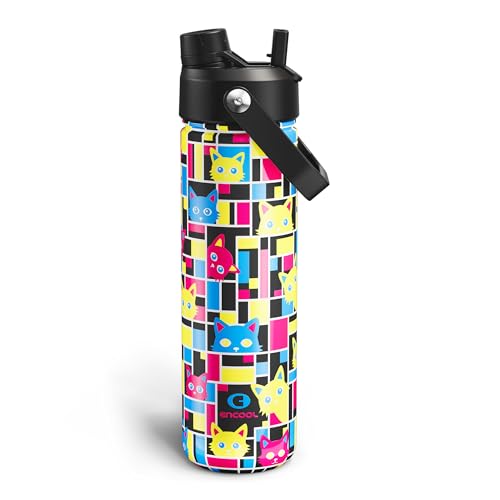 Image of ENCOOL Insulated Water Bottle with Straw Stainless Steel Water Bottle, Leak-Proof, BPA-Free, Double Wall Vacuum Keeps Cold for 24 Hours for Sports, Travel, School (26 oz, Mosaic Cats)