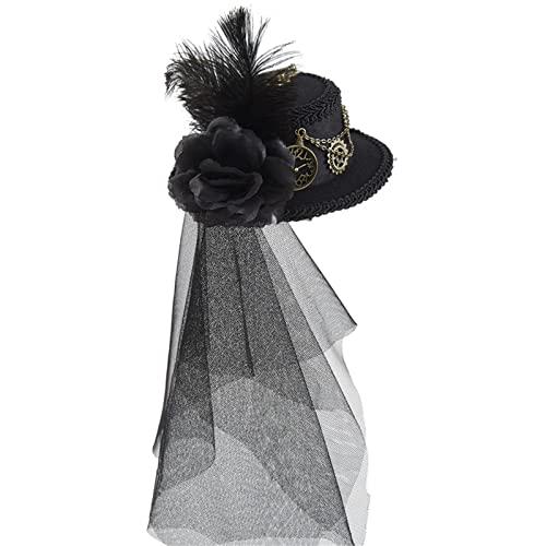 Chapeau haut-de-forme steampunk femme confortable qui ne glisse pas avec voile