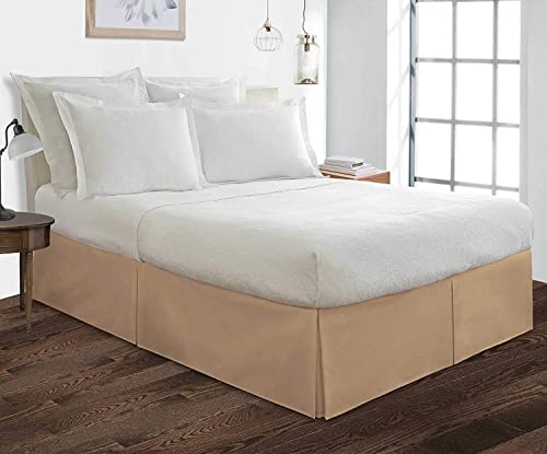 17 Inch Drop King Size Taupe Solid Bed Skirt Split Corner Pleated Style Easy Fit Easy Care Fade & Wrinkle Resistant-Egyptian Cotton Made 1000 Thread Count Premium Tailored Fit #TOP1