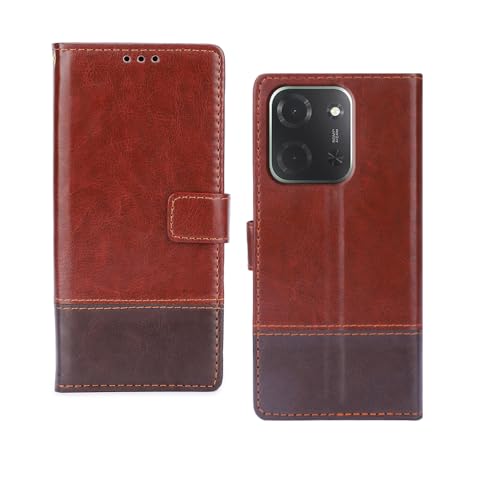 Image of amazon basics Poco C85 5G Flip Cover | Card Pockets Wallet & Stand | Flip Cover for Poco C85 5G (Tan and Coffee)