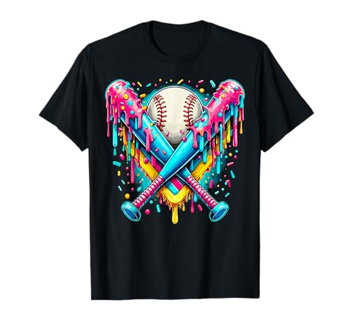 Baseball Player Ice Cream Funny Drip T-Shirt