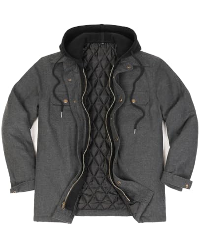 Image of ZENTHACE Men's Quilted Lined Hooded Plaid Jacket,Zipper & Snap Closure