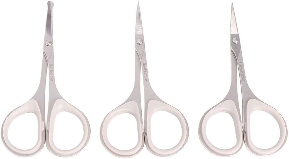 Toyvian 3pcs Stainless Steel Nose Hair Scissors and Eyebrow Trimmer Set with Smooth Edges and Safe Trimming for Precise Facial Hair Grooming
