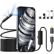 Endoscope Camera with Light 1 Interface with Lightining Adapter, Dual Lens 1920P Borescope Camera with 8+1 Adjustable LED Lights, Semi-Rigid Cable 16.5FT, IP67 Waterproof for iPhone, iPad, Samsung