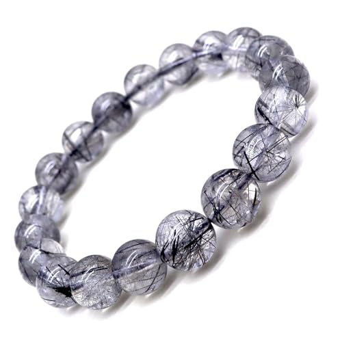 [UNI STONE] ブラックルチルブレスレット 8～9mm 9～10mm 10～11mm 11～12mm 12.5～13.5mm 天然石卸専門 天然石 パワーストーン ブレスレット ブラジル産 1本 (玉直径：12.5～13.5mm, 17cm)