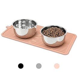 Ptlom Pet Placemat for Dog and Cat, Mat for Prevent Food and Water Overflow, Suitable for Medium and Small Pet, Pink, Silicone