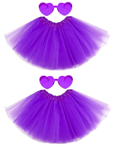 2 PCS Adult Tutus Skirts for Women Tutu Skirt Elastic Tulle Tutu Colored Tutus for Dance Runners Halloween Party (Purple)