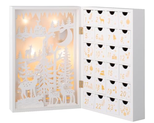 Adventskalender 2025 Holz zum befüllen DIY bestücken Damen Kinder 35cm weiss Frauen große Fächer