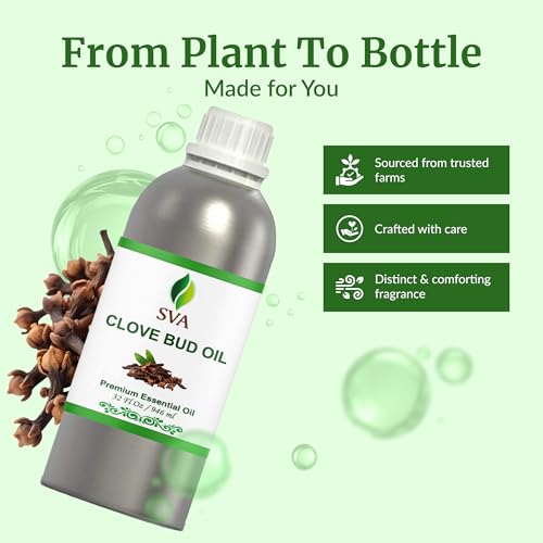 Image of SVA Clove Bud Essential Oil, Huge Bottle, Large Size, 32 Fl Oz (946 ml) | Clove Bud Oil for Diffuser, Humidifier, Home Fragrance, Oral Care, Body Massage, Soap Making, Candle Making & DIY Projects