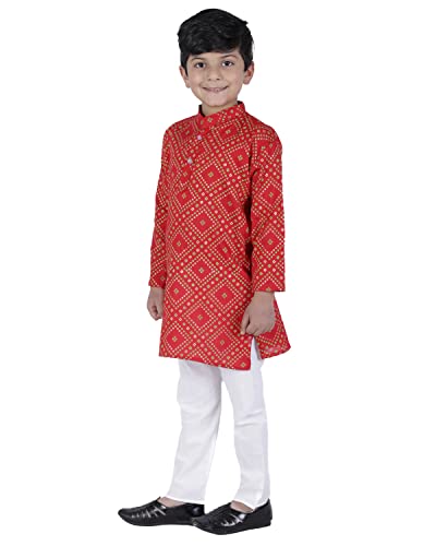 Image of AHHAAAA Kids Ethnic Cotton Bandhani Printed Kurta Pajama Set For Boys