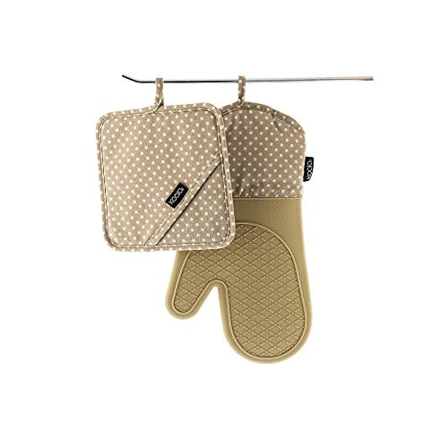 Koala Spain Topflappen mit Silikon, hitzebeständig, mit Grifftasche, gepunktetes Design, Beige, recycelte Baumwolle (Packung mit 2)