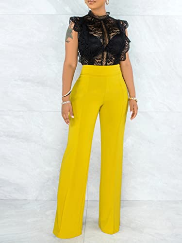 Hoefirm Work Pants For Women Business Casual Stretch Tall Straight Leg Slacks High Waisted Yoga Dress Pants Yellow S #TOP3