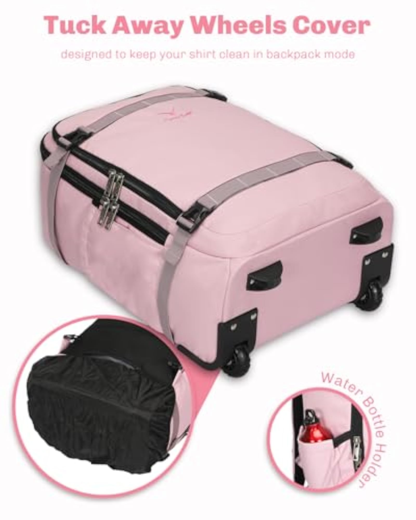 Rolling Backpack 42L with Wheels for Travel
