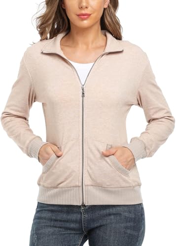 Women's Zip up Sweatshirt Jacket Stand Collar Hoodless Running Sweatshirt with Pockets2
