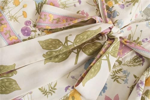Women Vintage Floral Print Sashes Kimono Bohemian V-Neck Short Beach Bikini Robe Boho Cover-Up4