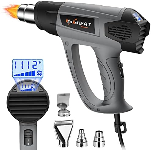 Heat Gun, MAXXHEAT 2000W Hot Air Gun Kit with Large LCD Digital Display, 140-1112℉ (60-600℃) Variable Tempe Control with 4 Nozzles for Crafts/Shrink Tubing/Wrapping