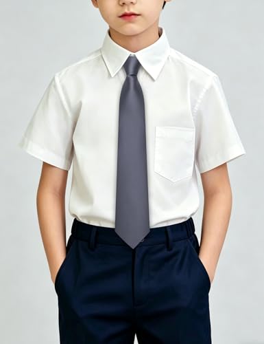 Image of Hi-Tie Pretied Boys Ties Solid Color Kids Adjustable Necktie Lapel Pin Clip Set Age 8-12 Wedding School Graduation
