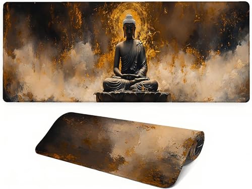 Lejnlnng Mouse Pad Gaming Buddha - Keyboard Pad and Mouse -Mousepad with Stitched, Scenery XXL Large Gaming Mousepad with Non-Slip Base, Keyboard Mat for Work Office Home 160x80cm JL-7964