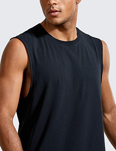 Crz Yoga Men's Lightweight Pima Cotton Tank Tops Crew Neck Moisture Wicking Sleeveless Shirts Workout Muscle Undershirts Black Large #TOP3