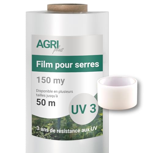 AGRI plus Film de Serre avec Ruban de réparation I 2 x 25 m I différentes Tailles I 0,150 mm épaisseur I bâche Jardin résistante aux déchirures & aux intempéries I 3 Ans de résistance aux UV