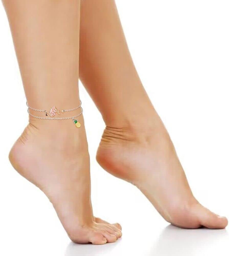 Flamingo Anklet Pineapple Anklet Flamingo Gifts for Women Ankle Bracelets 925 Sterling Silver Jewelry Beach for Summer Mothers Day - Image 2