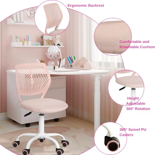 Homy Casa Ergonomic Office Desk Chair for Students Teen - Colorful Upholstery Task Chairs Breathable Back, Adjustable Tilt for Study Room Dormitory Computer, Soft Pink Fabric image 6