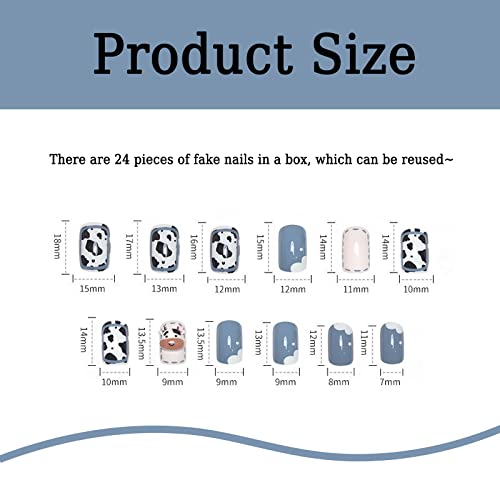 Imsohot Glossy Press On Nails Short Square Fake Nails With Design Squoval 3D Cow Print Nails Full Cover Cute False Nails With Glue For Women And Girls #TOP4