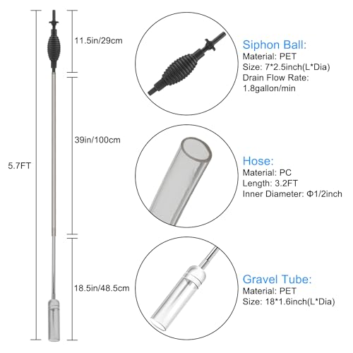Newpol 5.7FT Aquarium Siphon Vacuum Cleaner for Fish Tank Cleaning Gravel & Sand & Change The Water - Thumbnail 2