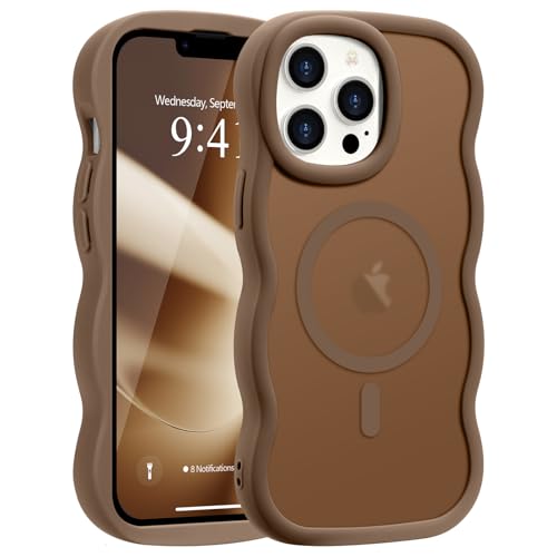 Pepmune for iPhone 13 Pro Max Case, Curly Wavy Frame Hard Translucent Matte Clear Back Cover for Women Men Compatible with Magsafe Shockproof TPU Bumper Phone Case for iPhone 13 Pro Max, Desert Gold
