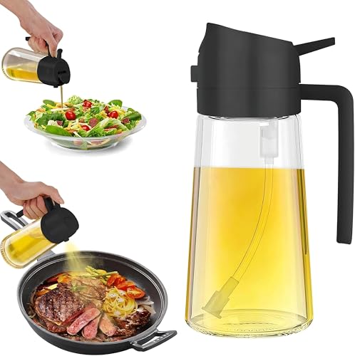 Pulverizador Aceite Spray 2 en 1 de Cristal, Aceitera Vaporizadora Antigoteo para Cocinar Dosificador 470ml Freidoras de Aire Difusor Aceite Cocina para Cocinar Tapa Negra