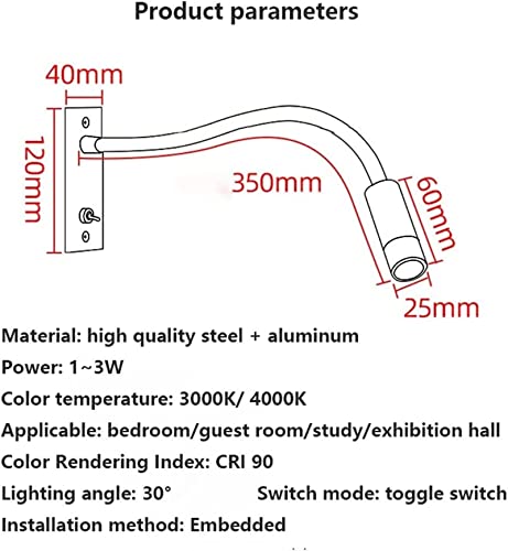 Lámpara de pared de lectura LED con interruptor y ángulo ajustable estilo C para dormitorio 7