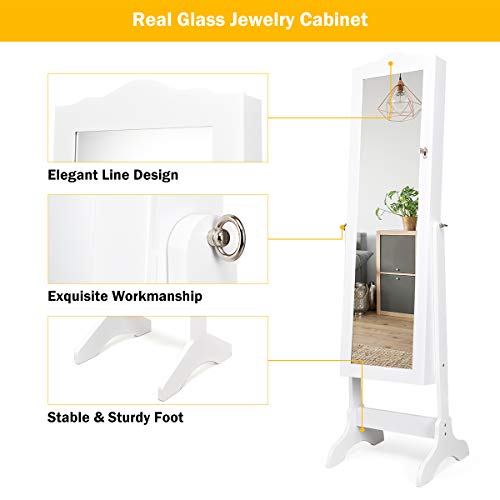 Giantex Jewelry Cabinet Armoire Lockable With Mirror, Classic Full Length Mirrored Organizer Storage Box For Bedroom Necklace Free Floor Standing Multiple Shelves, Jewelry Armories Cabinets #TOP4