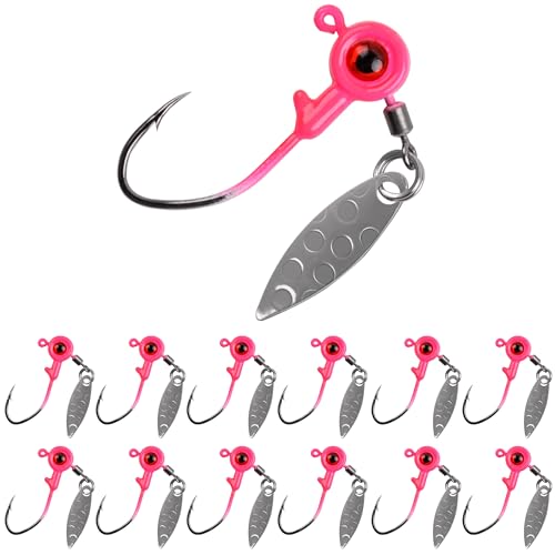 Crappie Jig Head,12 peices Fishing Jig Head with 3D Eye Bass Fishing Crappie Trout Panfish Hook Lure Live Bait Plastic Freshwater 1/8oz Red