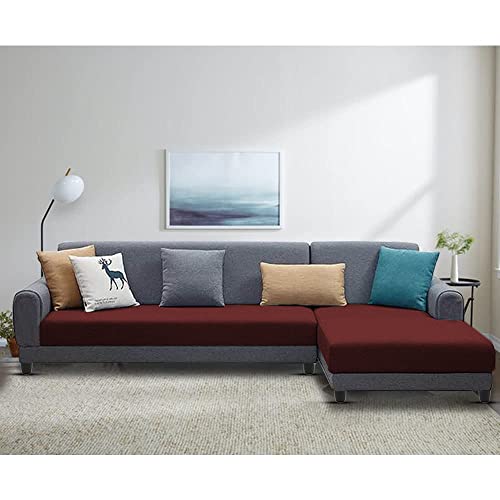 Image of Kraven RHS 6 Seater L Shape Sofa Set for Living Room (Maroon Grey Fabric)