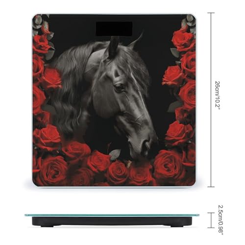 Báscula digital con diseño caballo negro y fondo de rosas rojas miniatura 2
