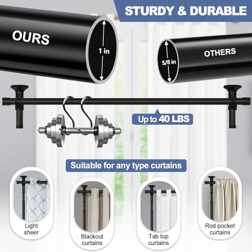 Room Divider Curtain Rod, No Drilling Rod, 4-10ft (H) 28-114inch(W) Adjustable Heavy Duty Floor to Ceiling Self Stand - Anywhere Freestanding Damage Free for Space Partition Matte Black
