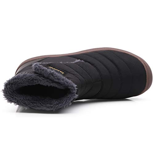 SILENTCARE Mens Winter Mid-Calf Snow Boot Fur Warm Waterproof Slip On Outdoor Athletic(Men 12 M US, Black1)