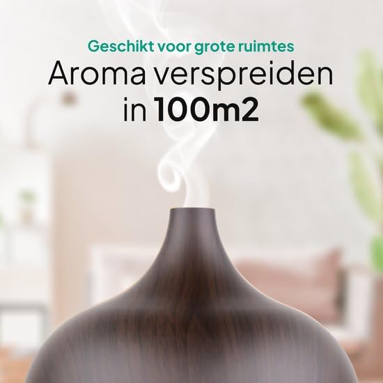 Vivid Green Aroma Diffuser, Kunststof, LED Moodlight, Donkerbruin, Aromatherapie, Luchtbevochtiger voor Slaapkamer en Woonkamer, Timer en Afstandsbediening, Elektrisch, 550ml, 40m² - Afbeelding 4