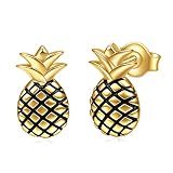 POPLYKE Gold Plated Sterling Silver Pineapple Earrings Stud Jewelry Pineapple Gifts for Women Teens