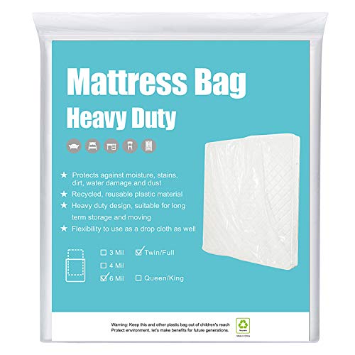 HOMEIDEAS 6 Mil Super Thick Mattress Bags for Moving Twin/Full, Heavy Duty Mattress Moving Bags for Long Term Storage, Tear & Puncture Resistance -1 Pack
