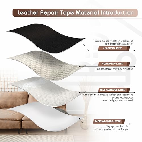 KING MOUNTAIN Leather Repair Patch,16 x 60 Inches self Adhesive Leather Repair Tape for Damaged Leather Furniture, Sofa Seating,Car Seats, Leather Goods(Black) by KING MOUNTAIN - Image 3