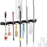 VALKORA Porta Escobas Pared Acero Inoxidable,Organizador de Escobas,Colgador de Escobas y Fregonas con 5 Posiciones y 4...