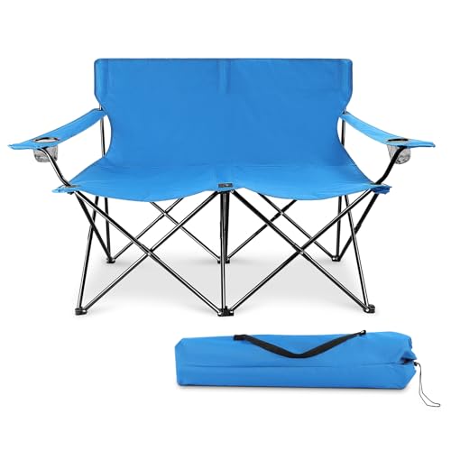 Joyfair Double Folding Camping Beach Chair, Comfortable Loveseat for Adults (Blue)